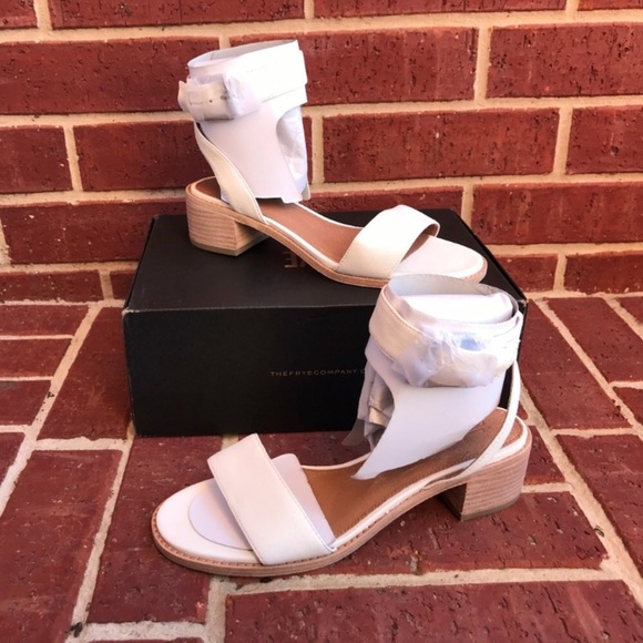 Frye Cindy Two-Piece White Block Cute Sandal Heels - Picture 11 of 13